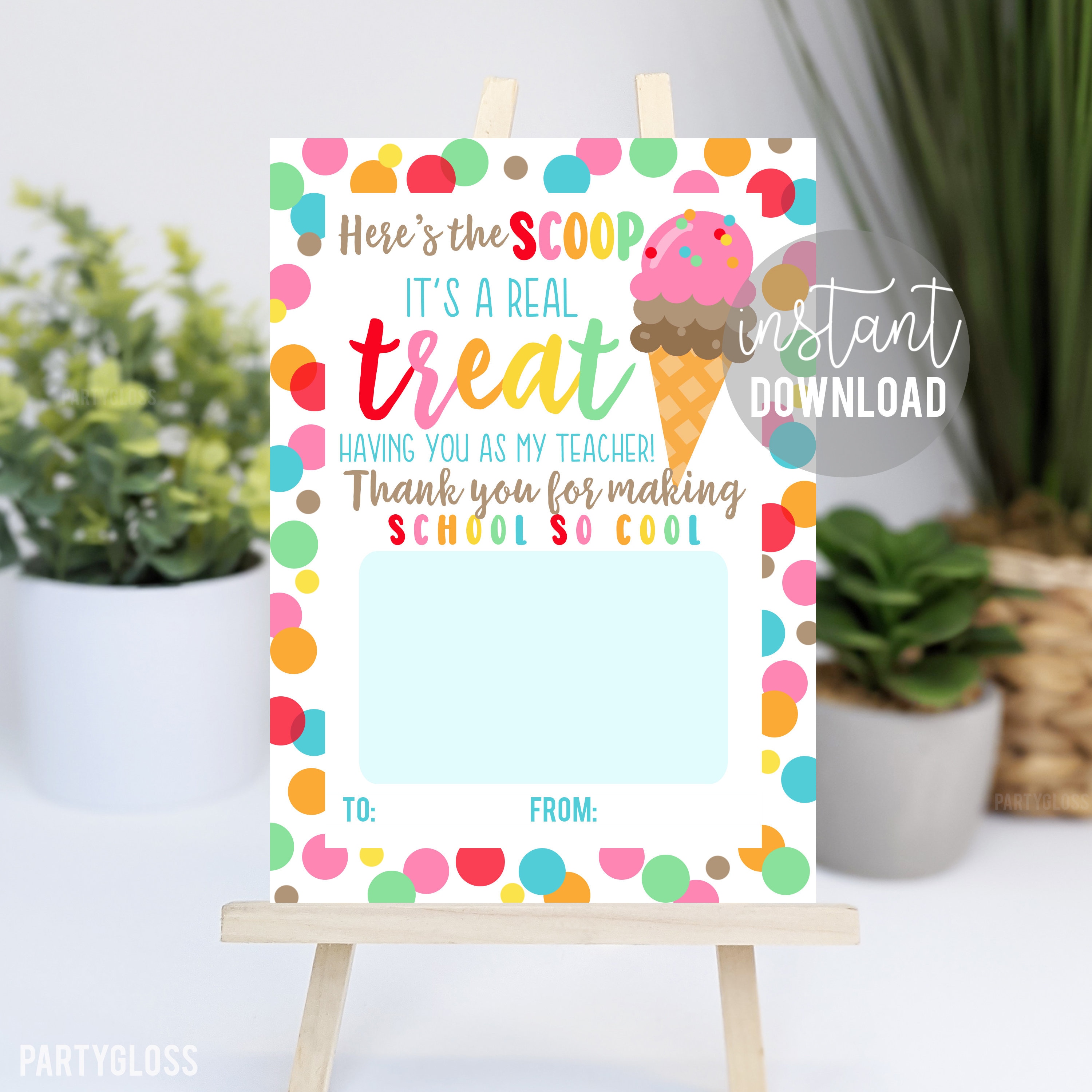 Teacher Appreciation Printable Gift Card Holder Ice Cream Etsy