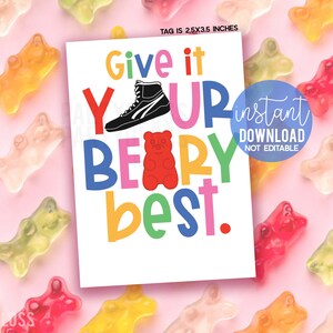 Wrestling Give It Your Beary Best viel Glück druckbare Geschenkanhänger, Gummibärchen Süßigkeiten Leckerei treffen Zustand Turnier Regions-Meisterschaftsspiel