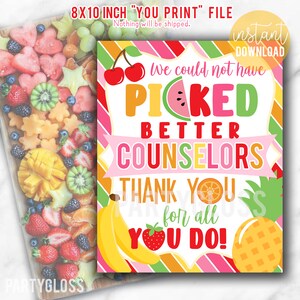Counselor Appreciation Print | Fruit Printable | Ratgeber Wertschätzung Leckereien | Ratgeber Luncheon Schild | Beratung Personal Danke Zeichen