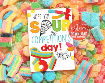 Lacrosse Sour Candy Printable Gift Tags, Good Luck Candy Pun Tag, Match Practice Tournament Treat, Sour The Competion's  Day Printables