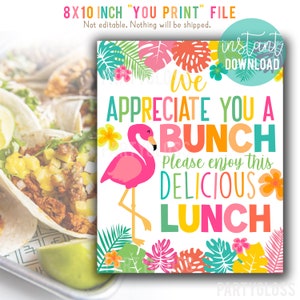 Teacher Appreciation 8x10 Printable, Lunch For Staff, School PTO PTA Themes Luncheon Food Truck Tropical Hawaiian Beach Aloha Lunch Teachers