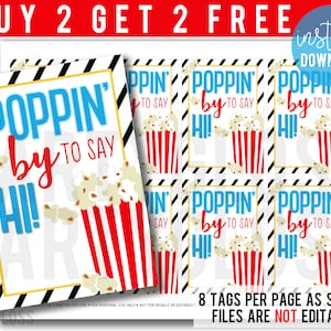 Popping By To Say Hi Printable Tag | Popcorn Thank You | Client Gift | Popping By | Real Estate Lender | Client Appreciation | Neighbor gift