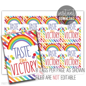 Taste The Victory Good Luck Printable Gift Tags, Conference State Title Competition Game Day Team Treats Sports Teammate Coach Rainbow Candy image 2