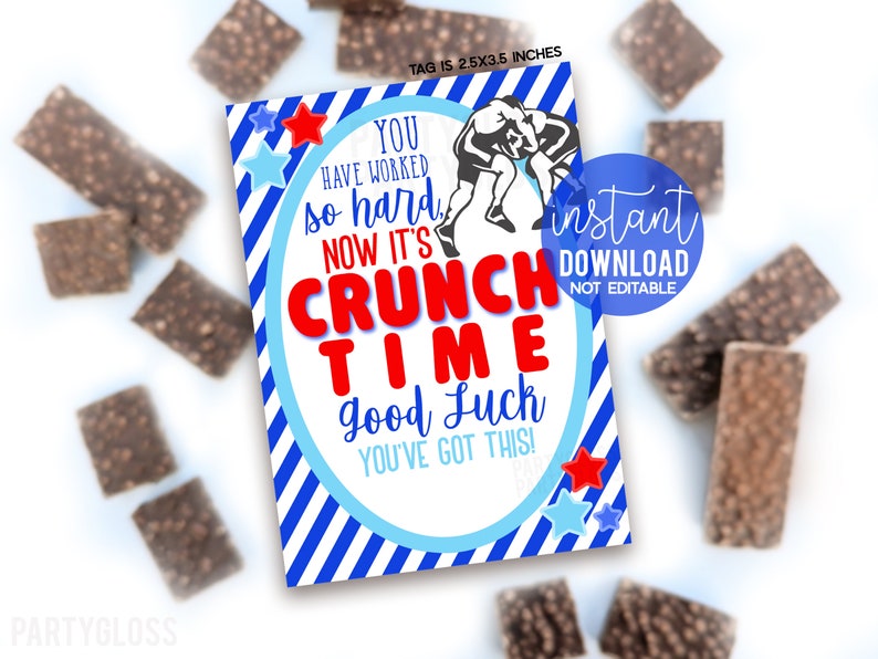 Wrestling Crunch Time Good Luck Printable Gift Tags, Chocolate Candy Treat Meet State Tournament Regionals Championship Match You Got This image 1