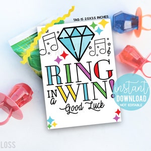 Musik Ring In A Win druckbare Geschenkanhänger Good Luck Choir Blaskapelle Aufführung Orchester Glee Club Treat Tag Pop Gem Ring Candy