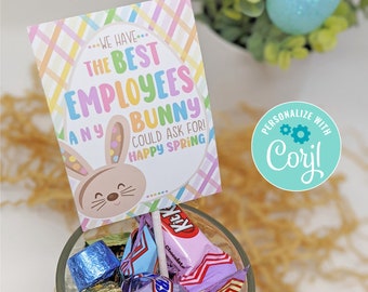 Editable Employee Appreciation Printable Tags, Happy Spring Easter Best Employees Any Bunny Office Staff Coworker Manager Admin Teammate