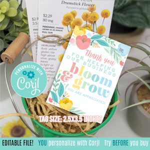 Editable Customer Appreciation Printable Tag | Printable Marketing | Our Business Bloom and Grow | Customer Client Appreciation Corjl PG999