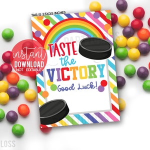 Hockey Taste The Victory Printable Tags Good Luck Practice Conditioning Playoff Game Match Snacks Team Treats Rainbow Candy Competition