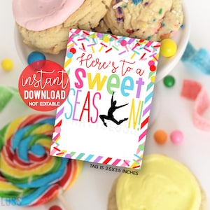 Dans Hier is een zoet seizoen Afdrukbare cadeaukaartjes Veel geluk Dansen Recital Kamp Dansteam Squad Oefentraktaties Cookie Candy Tag Teamgenoot