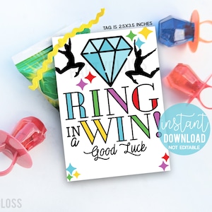 Dance Ring In A Win Printable Gift Tags Good Luck Dancing Recital Camp Dance Team Squad Practice Treats Pop Gem Ring Candy Tag Teammate