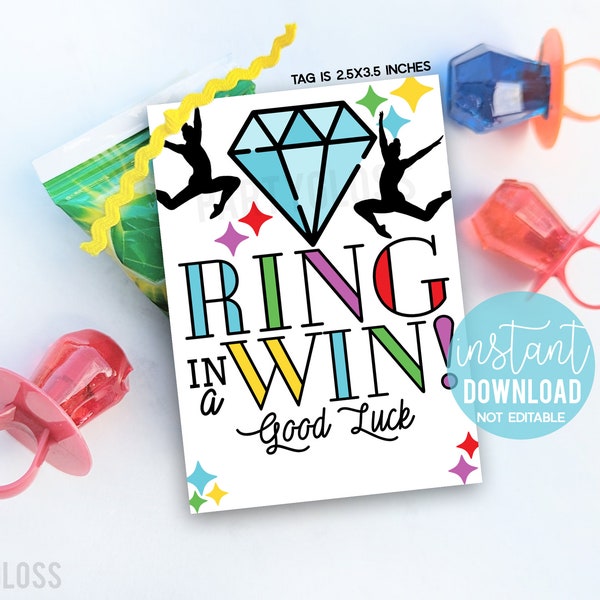 Dance Ring In A Win Printable Gift Tags Good Luck Dancing Recital Camp Dance Team Squad Practice Treats Pop Gem Ring Candy Tag Teammate