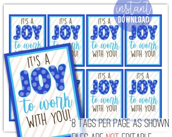 Joy To Work With You Coworker Appreciation Printable Gift Tags, Chocolate Tag Staff Team Office Faculty Teacher PTA PTO Volunteer Employees