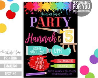 Art Party Invitation - Art Party Invite | Art Party Printable | Paint Party Invitation | Painting Party | Rainbow Art Party | Arts Crafts