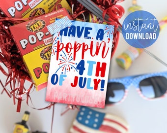 Poppin 4th Of July Printable Favor Tags, Pop It Tag BBQ Party Favor Pop By Marketing Tag Client Referral Independence Day Customer Gift