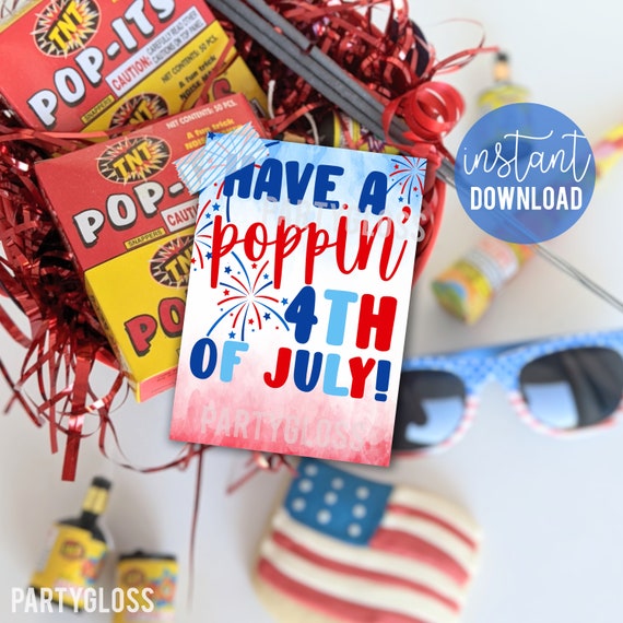 Poppin 4th Of July Printable Favor Tags, Pop It Tag BBQ Party.