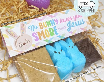 Printed and Shipped Easter S'more Bag Toppers, No Bunny Loves You S'more Than Jesus, Biblical Easter Treat Printable, Christian Easter Tags