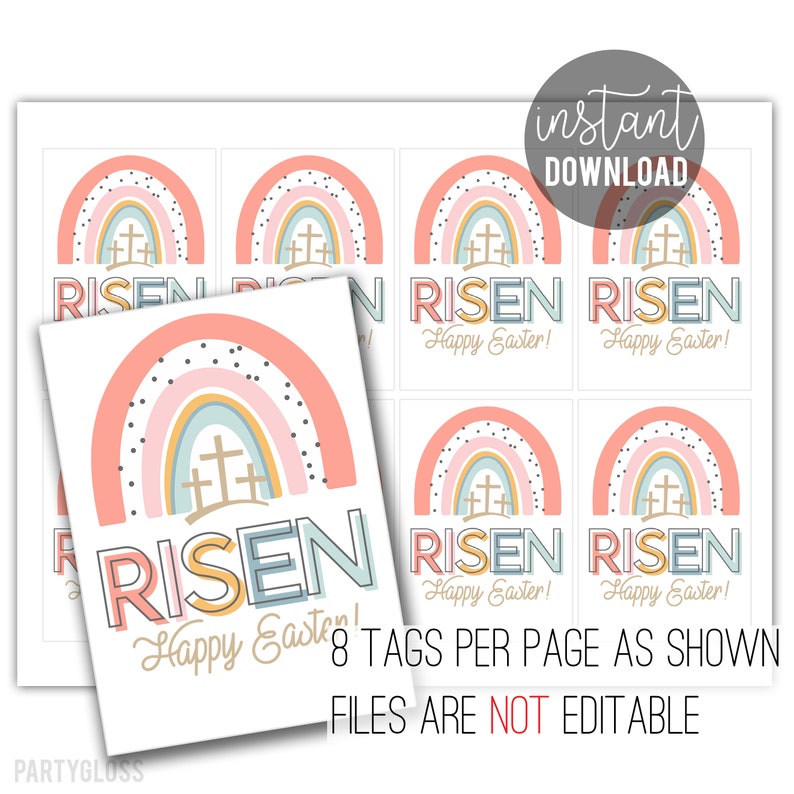 Easter Printable Tags He is Risen Tag Boho Rainbow Easter - Etsy