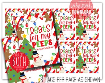 Christmas Treats For My Peeps Printable Gift Tags Holiday Candy Treat Tag Peep Coworkers Admin Funny Office Party Treats Cute PTA PTSA Staff