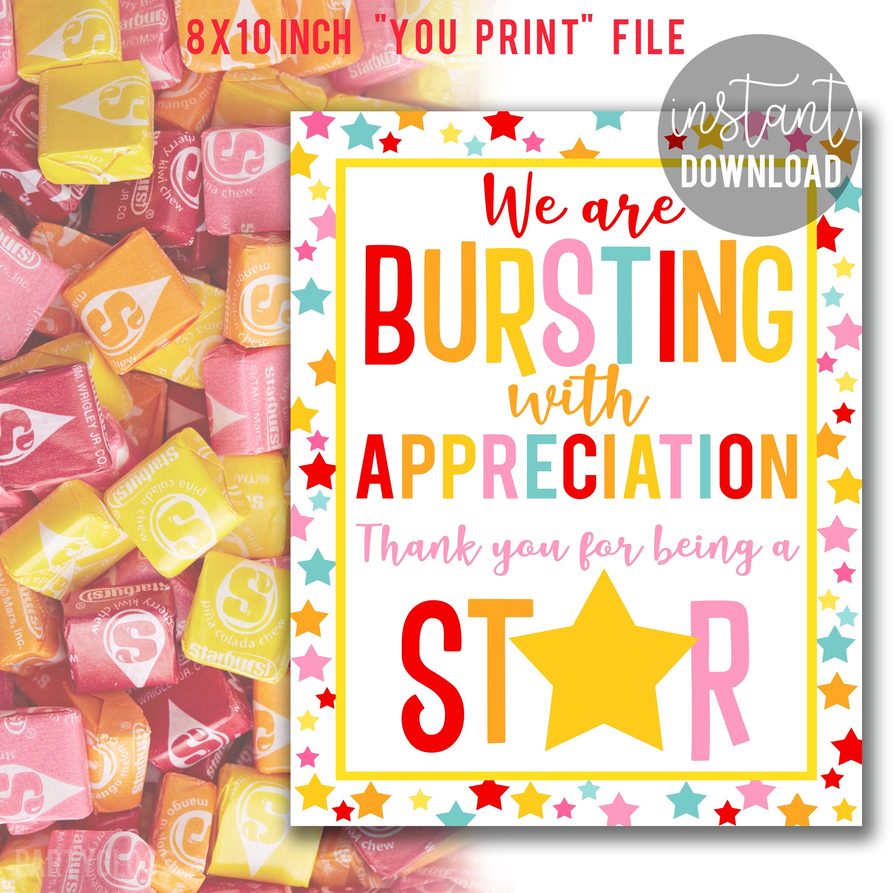 Teacher Appreciation Candy Sayings Teacher Appreciation Print Star Teacher Appreciation Candy | Etsy