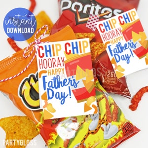 Fête des Pères Étiquettes cadeaux imprimables Funny Dad Tag Chip Chip Hourra Bonne fête des pères Papa Grand-père Fils Oncle Nacho Snack Cadeau Bureau Ami