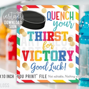 Panneau imprimable de hockey bonne chance de 8 x 10 pouces, étanchez votre soif de victoire Sports Drink Cooler Ice Tournament Match Practice Game