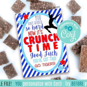 Redigerbara Dance Crunch Time Lycka till utskrivbara presentetiketter, chokladgodis, konsert, talangshow, lag, statliga dansmästerskap, du har det här