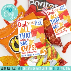 Etiquettes cadeaux imprimables modifiables pour la fête des pères, étiquette drôle pour papa, tout cela et un sac de croustilles Nachos collations Papa grand-père fils oncle ami
