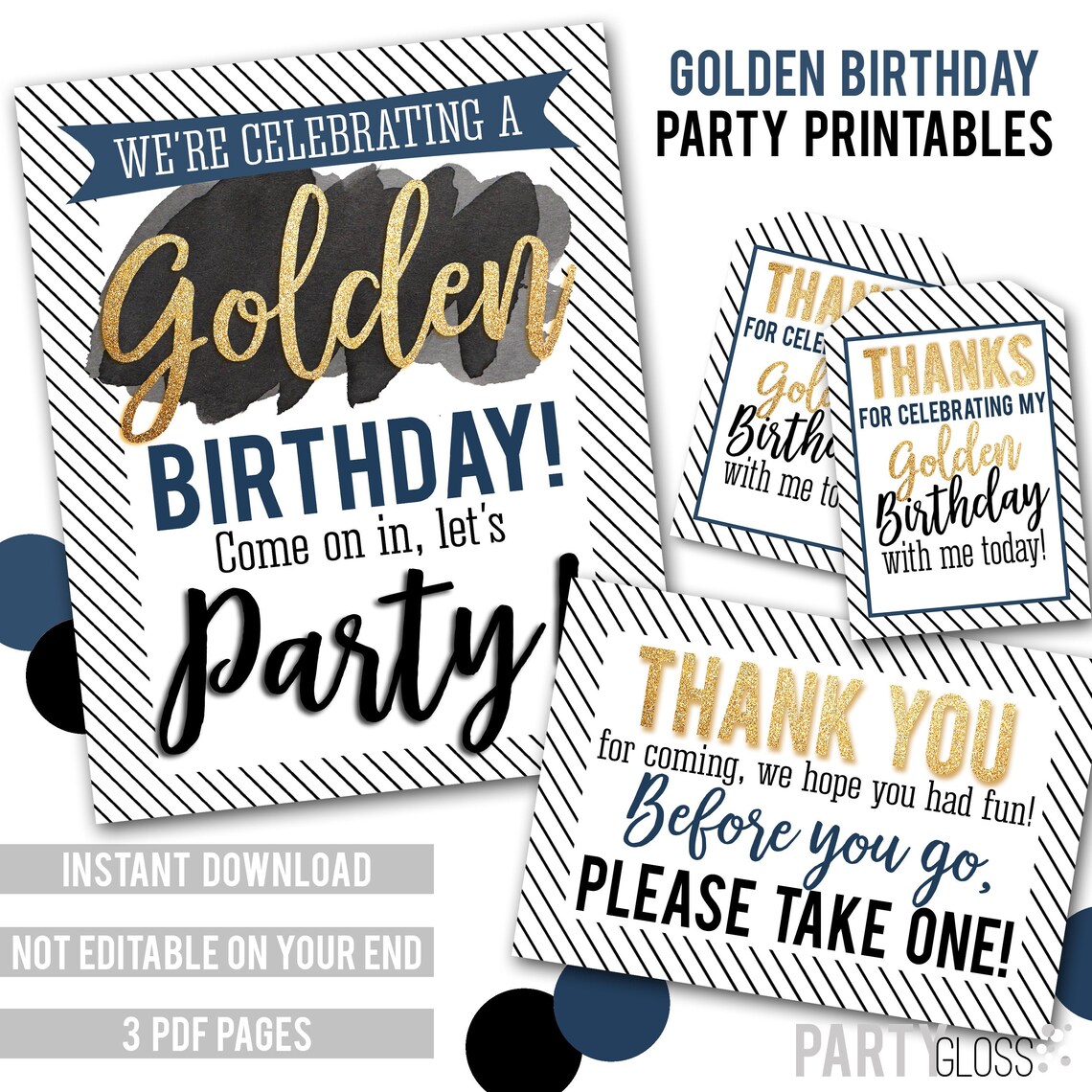 Golden Birthday Party Printables Golden Printables Favor - Etsy