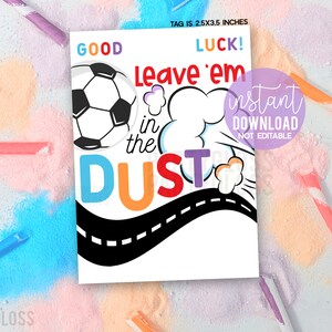 Fútbol Déjalos en el polvo Etiquetas de regalo imprimibles Buena suerte Práctica de partido Acondicionamiento Juego de playoffs Equipo trata Pixie Pixy Competencia de dulces