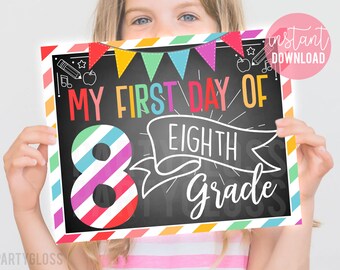 First Day of Eighth Grade 8x10 Printable Sign, Back To School Sign 8th Grade New Year 1st Day Chalk Sign Last Day Of School End Of Year