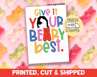 Printed, Cut & Shipped Gymnastics Give It Your Beary Best Good Luck Gift Tags Gummy Bear Candy State Try Outs Meet Tournament Competition