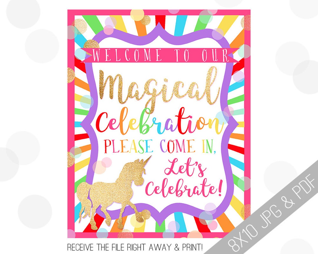 Unicorn Party Printables Unicorn Welcome Sign Door Sign Rainbow Unicorn ...