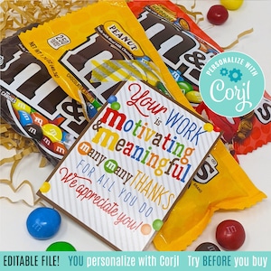 Editable MM Employee Appreciation Printable Gift Tags, Teachers Week Staff Team Appreciation Employees Volunteers Pta Ptsa Candy Treat Tag