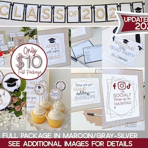 Graduierung druckbare Paket | Kastanienbraun und Silber Grad Party Decor | Jahrgang 2023 | Abschlussfeier | Hochrotes und graues Abschluss-Dekor