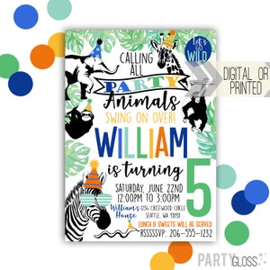 Party Animal Invitation - Digital or Printed | Party Animal Printable | Two Wild | Party Animals Zoo Birthday | Jungle Theme | Wild Three