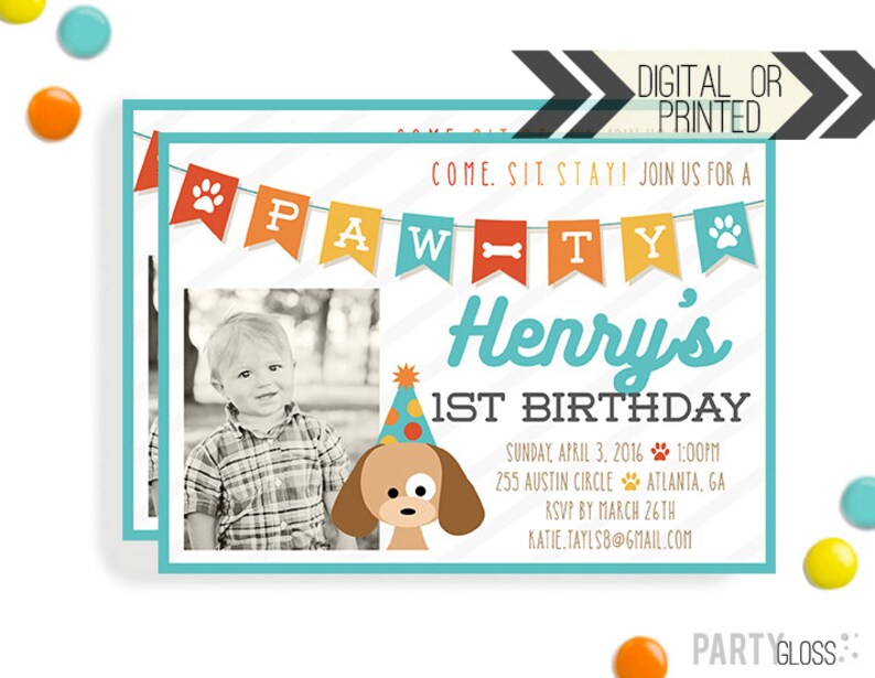 Puppy Dog Birthday Invitation Digital or Printed Puppy Party Dog Invite Puppy Dog Invite Puppy Invitation Modern Dog Theme image 1