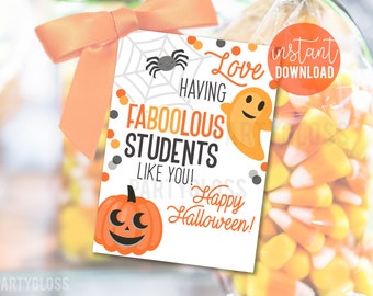 Utskrivbara presentetiketter för uppskattning av elever, glad Halloween, från skollärare, godisetiketter, fantastiska godsaker för elever i klassen, klassrumsgodis