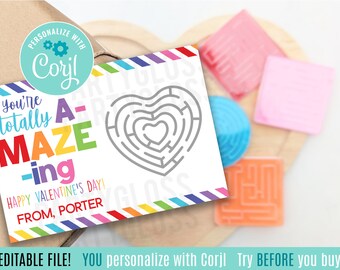 Editable Amazing Valentine's Day Printable Tags Maze Valentine Class Friend Teacher Classmate Team Teammate Neighbor Puzzle Non Food Rainbow