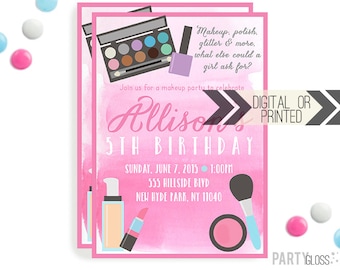 Makeup Birthday Invitation | Digital or Printed | Dress Up Party Invitation | Makeup Invitation |  Make-over Invite | Makeup Spa Theme