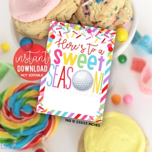 Golf Ecco una dolce stagione Etichette regalo stampabili Invito al torneo di buona fortuna Partita scolastica Snack Dolcetti di squadra Corso Caramelle Biscotti Tag
