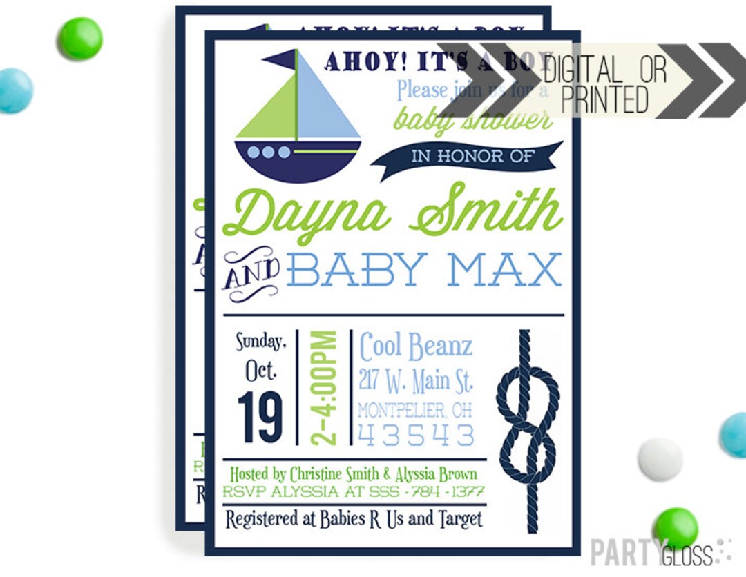 Boy Nautical Baby Shower Invitation - Digital or Printed | Nautical ...