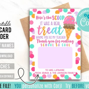 Porta-cartão de presente para impressão editável de agradecimento ao professor Uma coisinha só para você Fim do ano Tutor Giftcard Coach Aide Professores