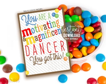 Dancer Good Luck Printable Gift Tags, Dance Team Competition Candy Tag Cheer MM Candy State Regionals Performance Halftime Teammate Treats