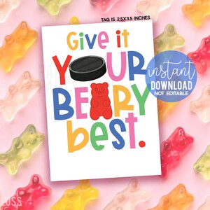 Hockey Give It Your Beary Bestes Glück druckbare Geschenkanhänger, Gummibärchen Candy Regionals Playoff-Spiel Spiel Team behandelt Staatsmeisterschaft