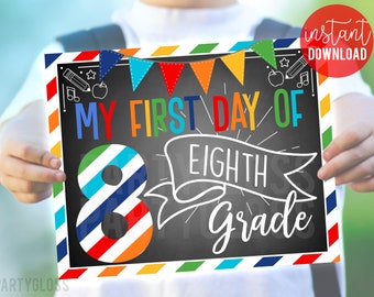 First Day of Eighth Grade 8x10 Printable Sign, Back To School 8th Grade New Year 1st Day Chalk Sign Last Day Of School End Of Year