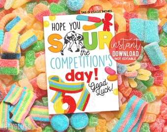 Wrestling Sour Candy Printable Gift Tags, Good Luck Game Day, Jamboree, State, Playoffs,  Sour The Competion's Day Printables, Gummy, Kids