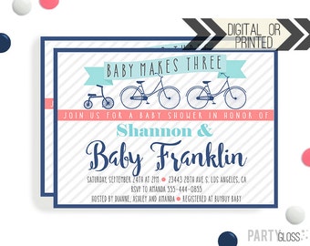 Bicycle Baby Shower Invitation | Digital or Printed |  Bicycle Baby Shower | Bike Invitation |  Baby Makes Three | Vintage Bicycle Shower