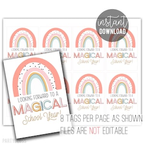 Looking Forward To A Magical Year Back To School Printable Gift Tags, Rainbow Teacher Appreciation Boho First Day 1st Gifts For Class Treats