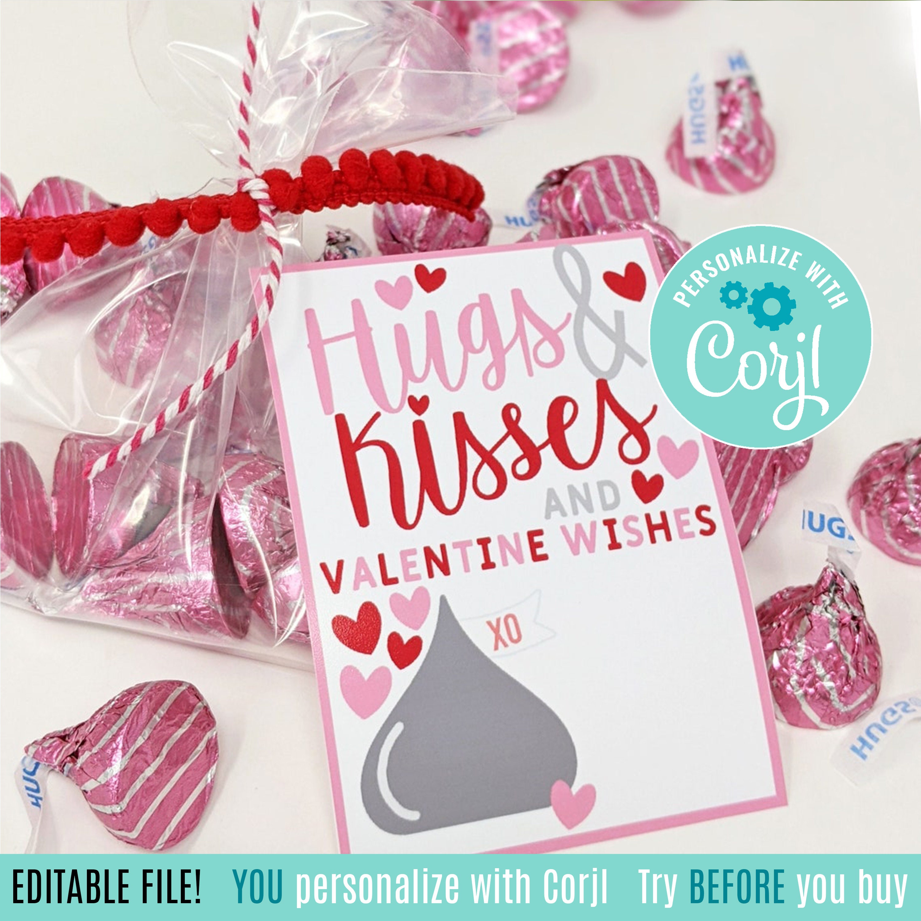Editable Valentine's Day Printable Tags Hugs and Kisses Class Team ...