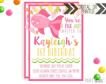 Fish Birthday Invitation | Digital or Printed | Pink Fish Invitation | Girly Fish Theme | Fishing Invite | Fish Birthday Printable | Fish